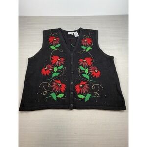 Vintage Bobbie Brooks Women's Size 22W/24W Christmas Sweater‎ Vest Poinsettia